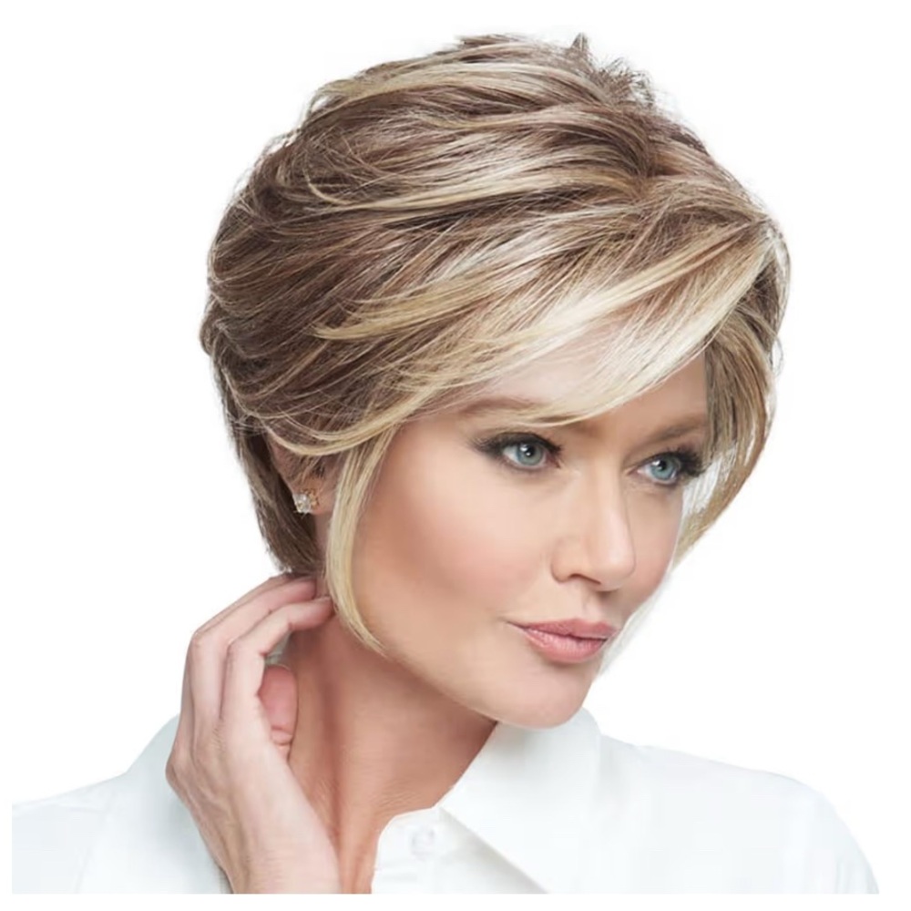 Cream and Tan Layered Wig with Dimensional Highlights